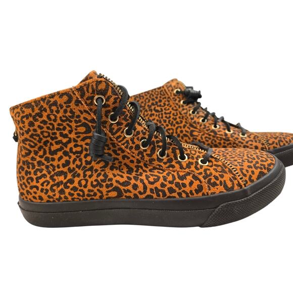 Sperry X Rebecca Minkoff Leather Leopard Print High-Top Sneakers NIB Womens 7.5 - Picture 2 of 12